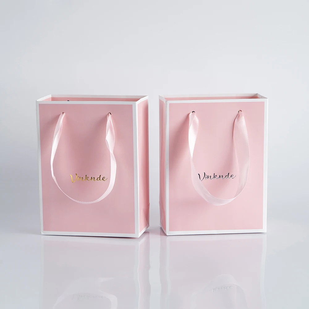 50pcs Bulk Custom Logo Present Tote Bags For Pajamas Clothes Books Packaging Kraft Paper Gift Shopping Party Bag With Handles