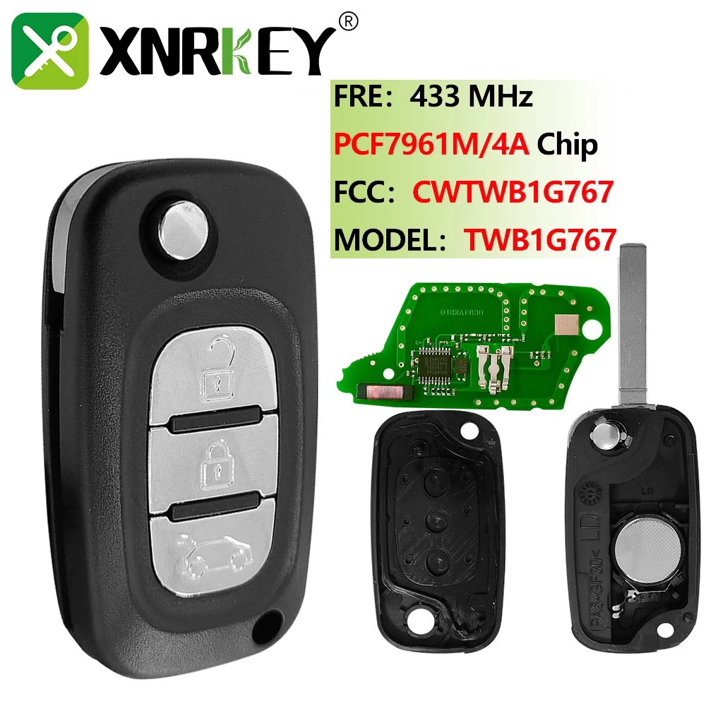 

XNRKEY TWB1G767 3 Button Remote Flip Car Key 433MHz PCF7961M 4A Chip for Lada Granta Kalina Priora Vesta X-RAY XRAY 2015-2019