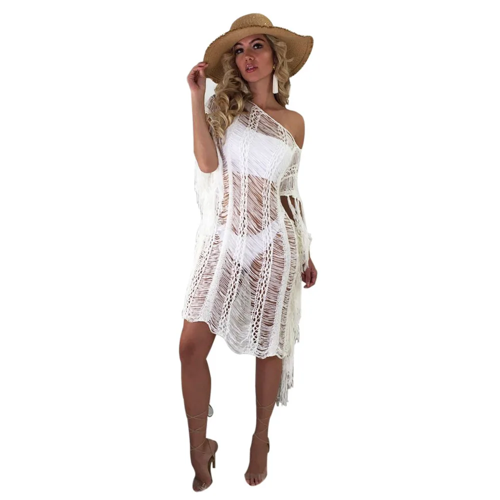 

Sexy wool perspective hollow out beach blouse swim cover up for women 791