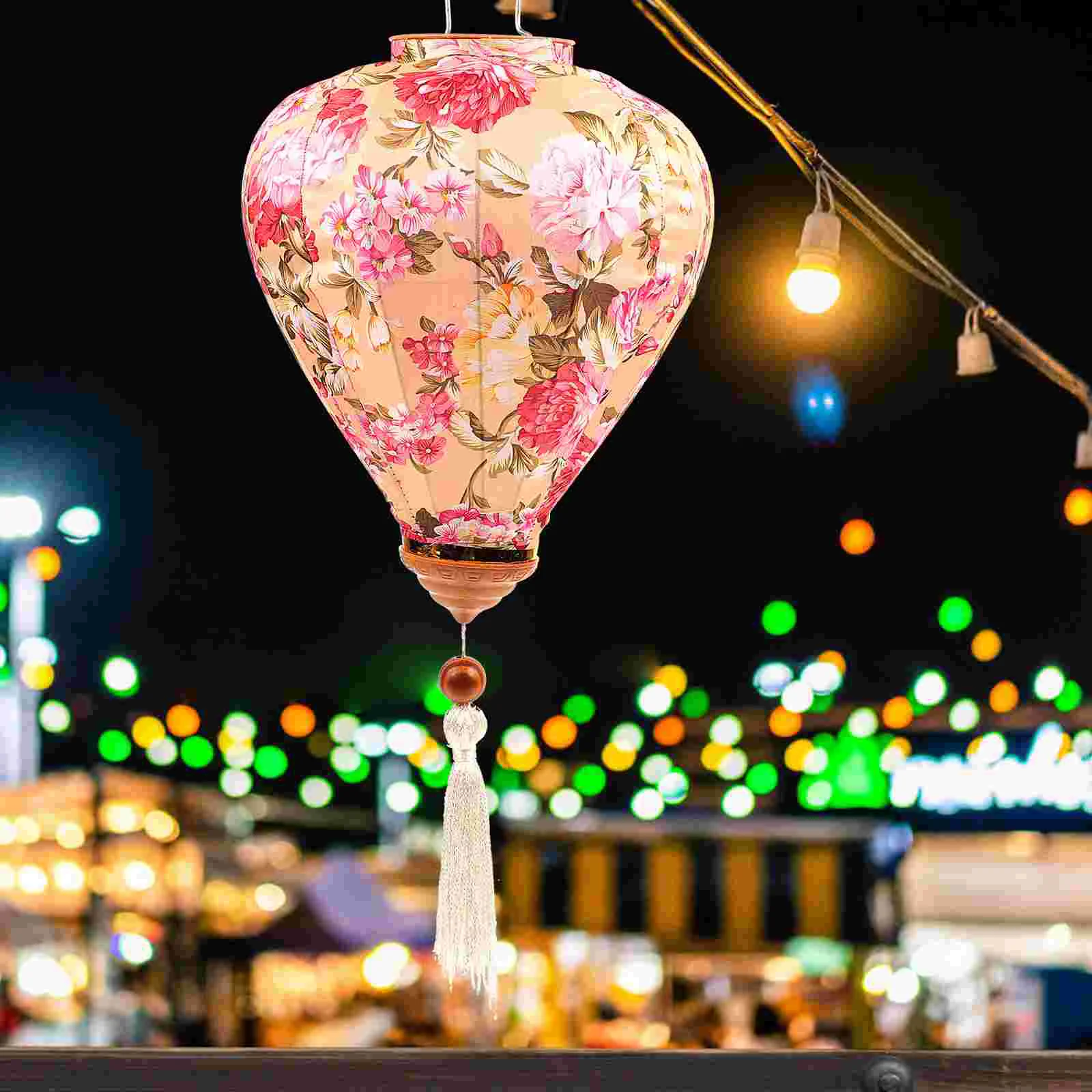 

Mid-Autumn Silk Lantern Hanging Pendant Floral Pattern Lantern for Outdoor