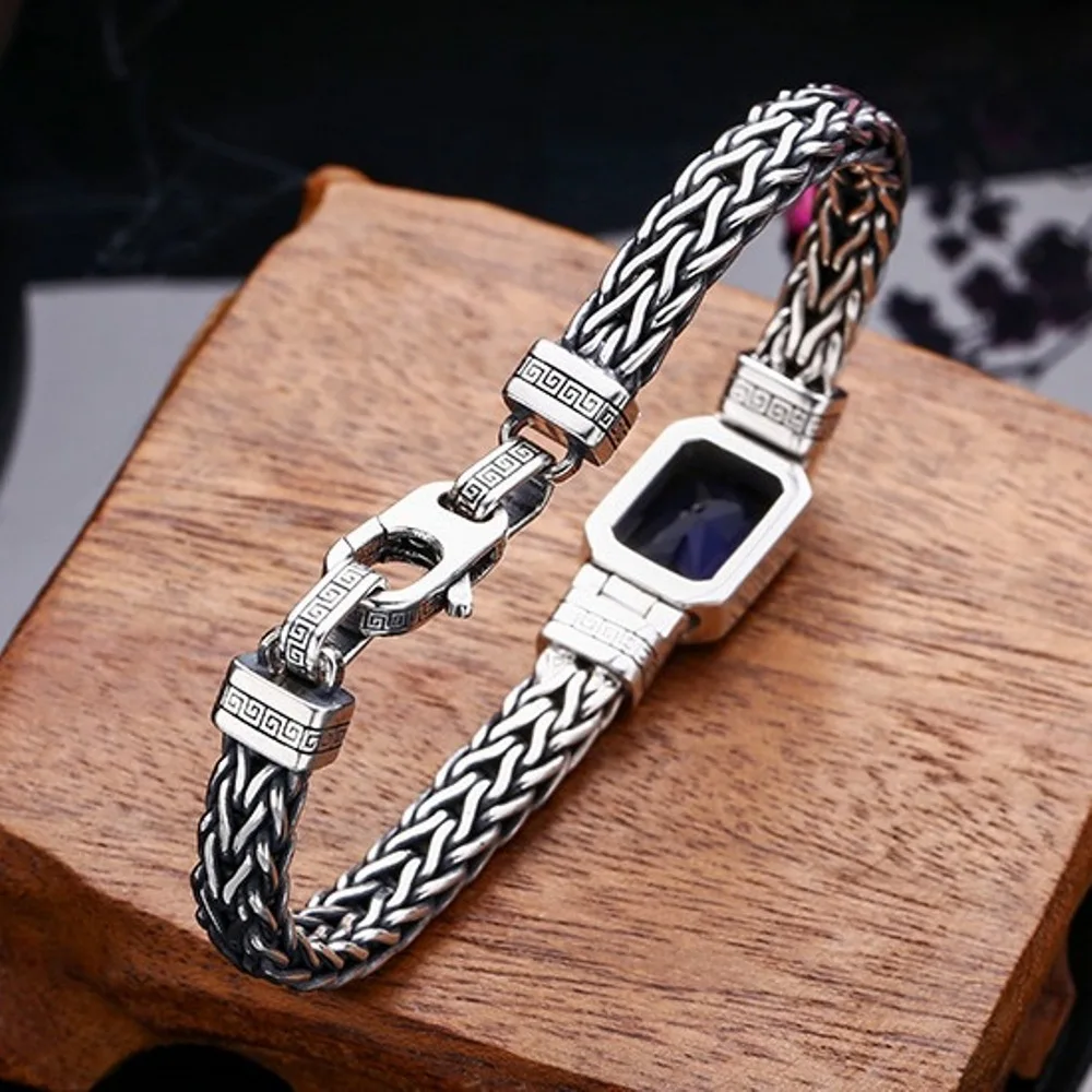 Настоящая твердая цепочка из стерлингового серебра 925 пробы для мужчин Lucky Blue Zircon