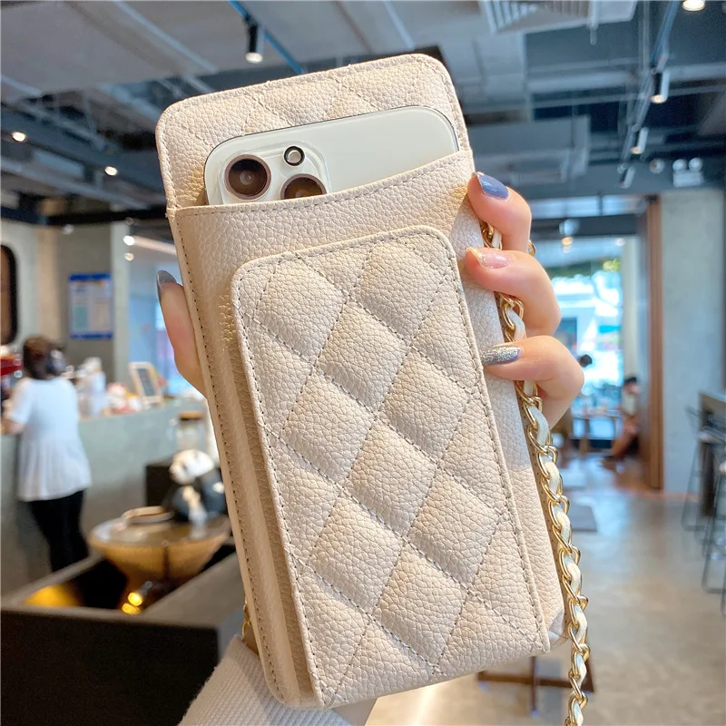 

Fashion Chain Strap Litchi PU Leather Handbag Multiple Card Slot Wallet Purse High Qualty Croosbody Phone Bag For Samsung 14