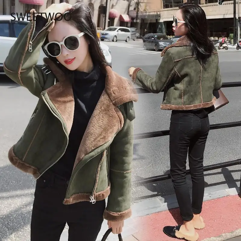 Faux Fur Thick Parkas Winter Warm Fashion Outerwear Women 2020 Streetwear Fake Sheepskin Coats Female Army Green Jackets Slim