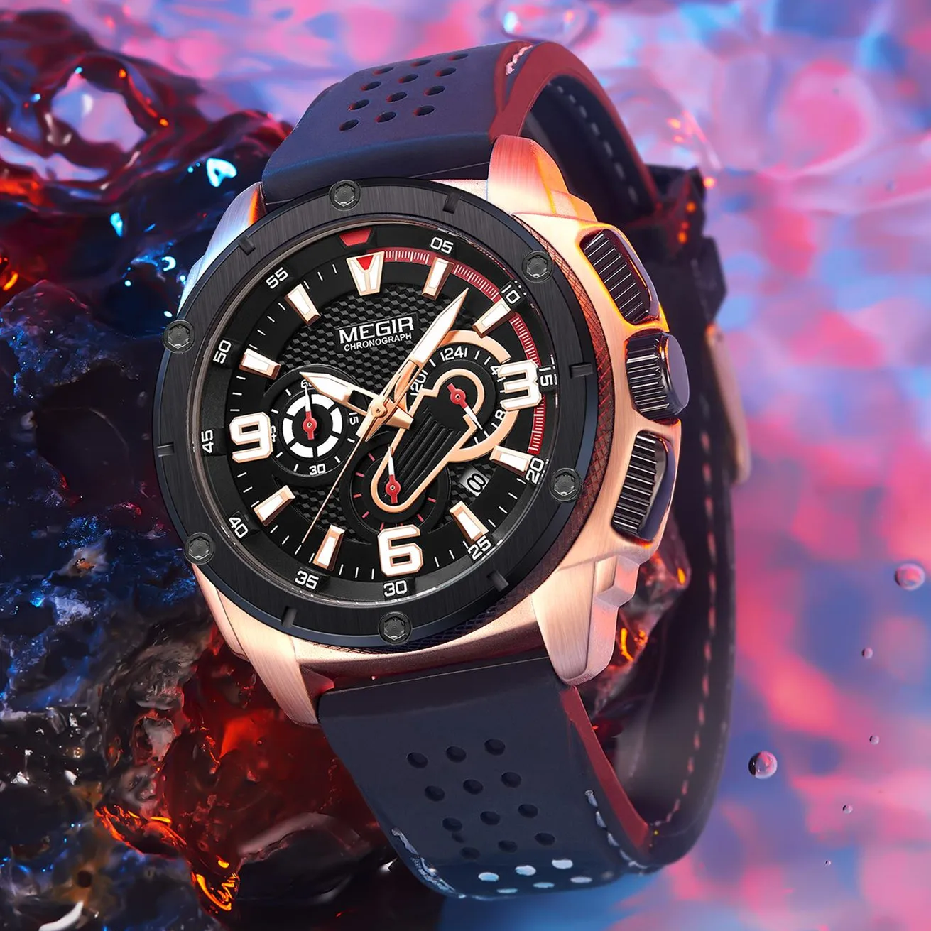 

MEGIR Mens Watches Top Brand Luxury Silicone Sports Military Watch Waterproof Quartz Clock Men Chronograph Man Wristwatch 2147