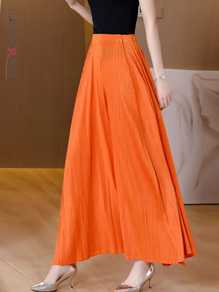 

LANMREM Wide Leg Pleated Pants For Women 2022 Summer High Elastic Waist Long Trousers Laides Elegant Clothing 2R2708