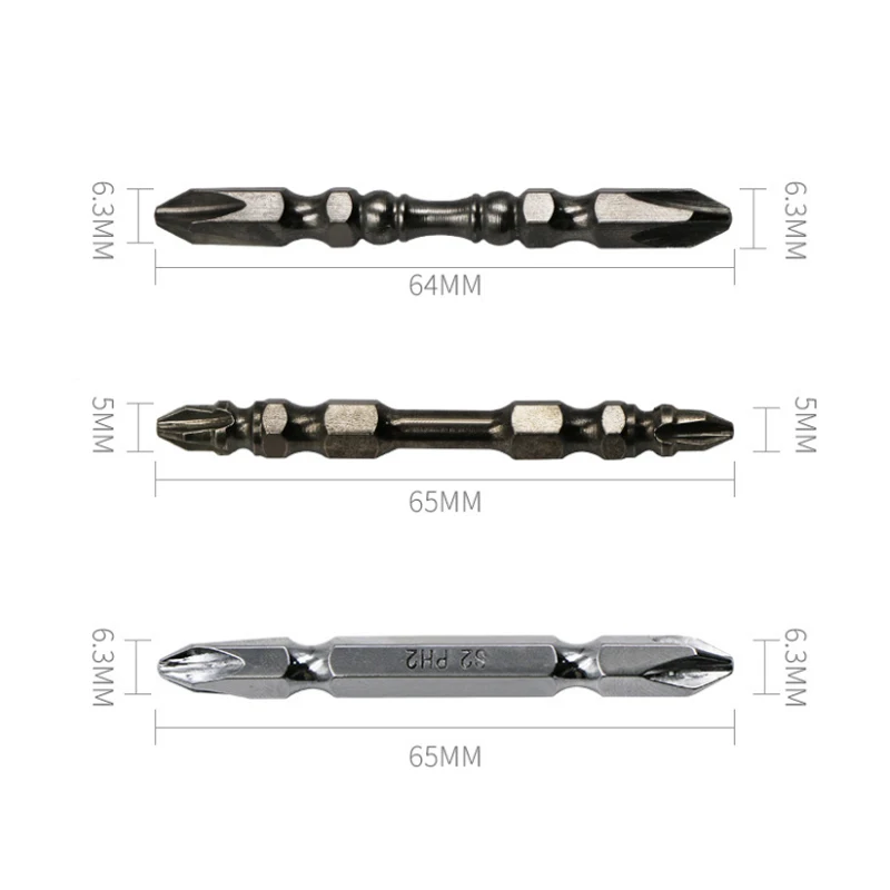3 шт. Набор магнитных насадок для шуруповерта S2 из сплава стали с антиползучим крестообразным сверлом высокой твердости PH2.