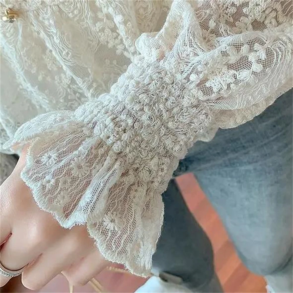 Блузка с рукавами-лепестками дизайнерские кружевные блузы топы французская