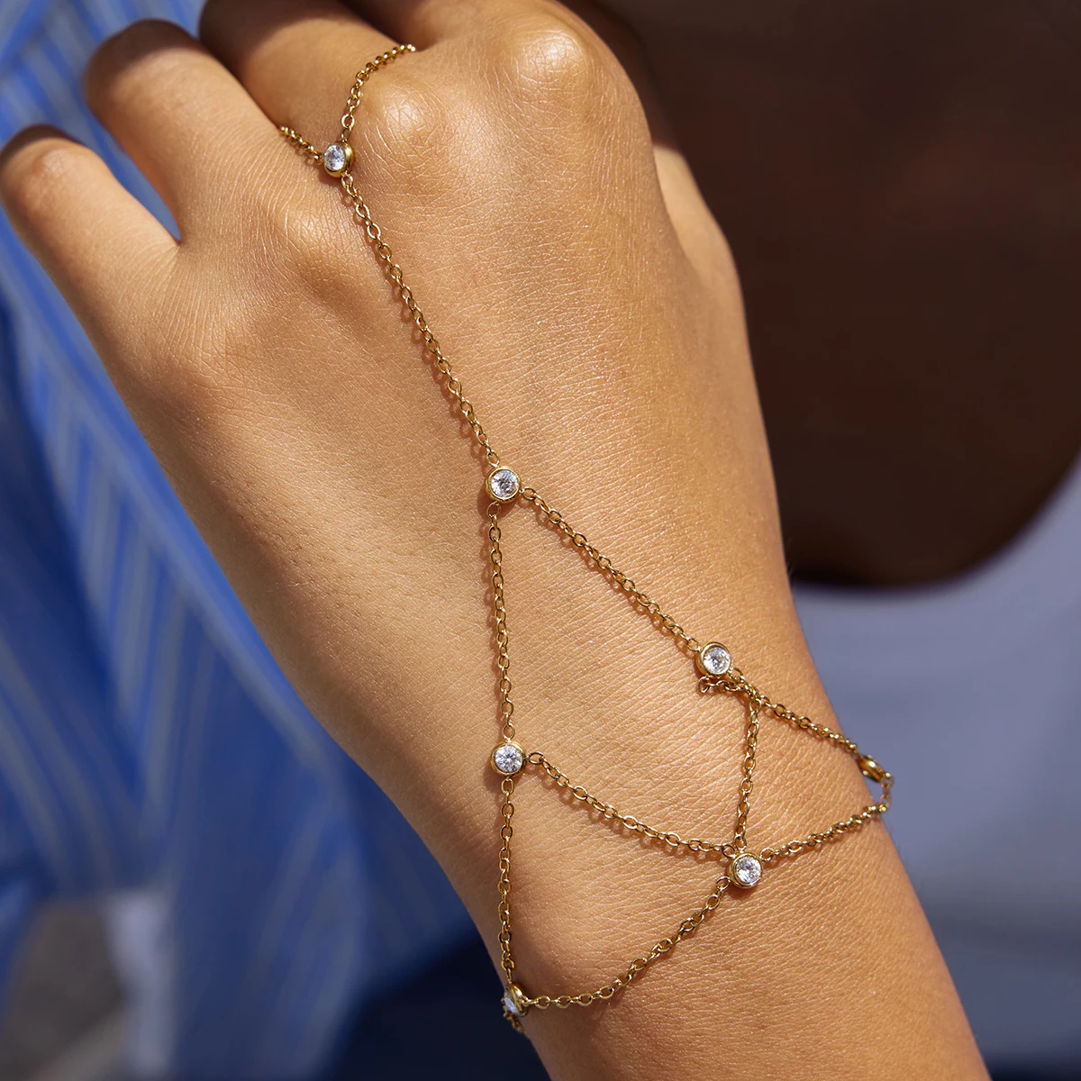Фото Yori белый сетчатый браслет с кисточками из кубического циркония 18K с PVD-покрытием водонепроницаемый полированный металлический подарок для подруги ювелирные изделия №3