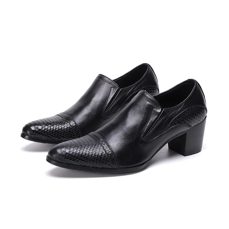 

Original Male Banquet Serpentine Pointed Toe Shoes Wedding High Heel Dress Shoes Plus Size Office Genuine Leather Shoess