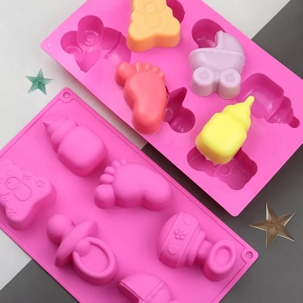 

1 Pcs Cute 6 Cavity Silicone Mold Footprint Bear Shape Not-stick Non-toxic Soap Mould Baking Tools Baby Shower Party Supplies