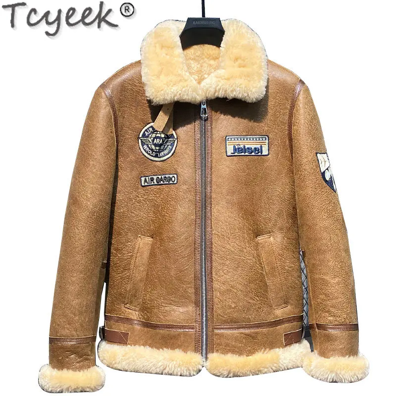

Tcyeek Genuine Leather Jacket Warm Winter Mens Fur Coat Natural Sheepskin Fur Coats Cold-resistant -40 ° C Flight Suit Jackets S