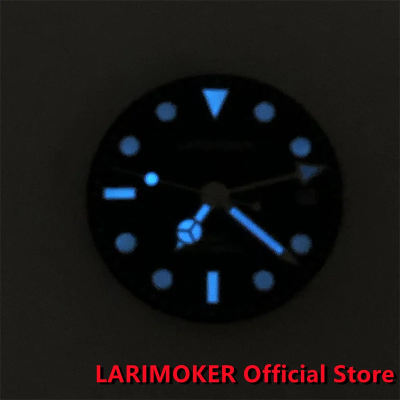LARIMOKER 28 5 мм синие светящиеся черные часы с циферблатом и колесо GMT ручной работы