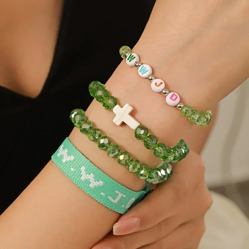 4 шт./компл. модные WWJD крестообразные стеклянные бусины эластичная веревка