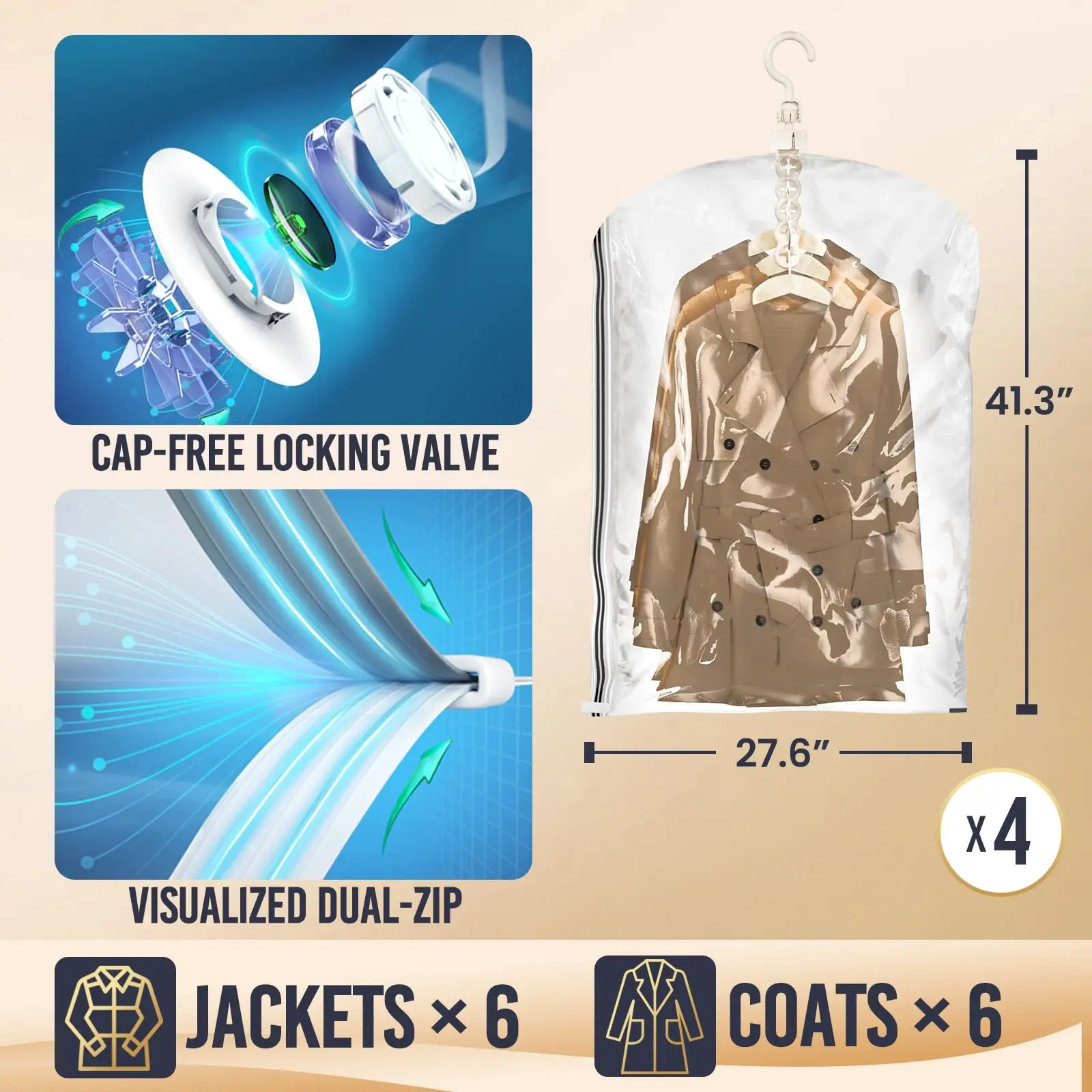 TAILI 4 шт. многоразовые подвесные вакуумные пакеты для хранения одежды пальто