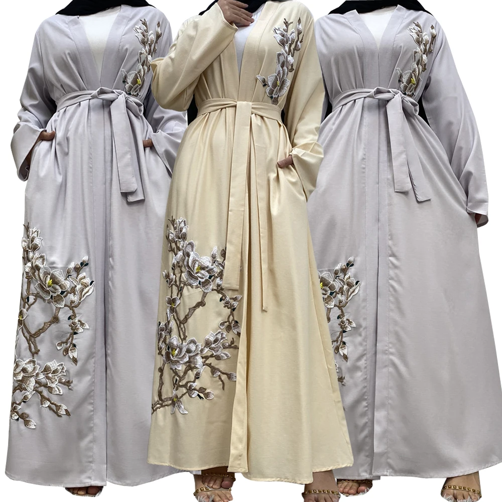 

Open Abaya Muslim Women Embroidery Kimono Dress Ramadan Eid Dubai Kaftan Cardigan Arab Robe Turkey Islam Jilbab Middle East Gown