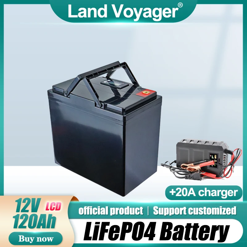 

Land Voyager 12.8v 120AH LCD lifepo4 battery100A BMS 12V 120Ah battery for go cart UPS Household appliances Inverter 14.6V 20A