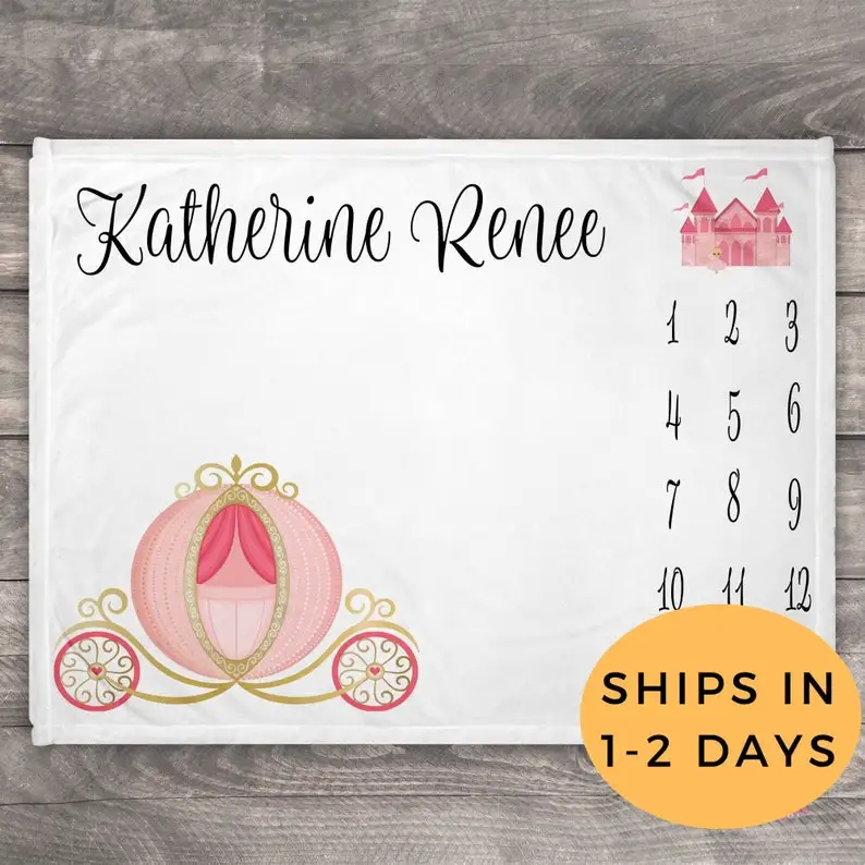 

Princess Blanket - Newborn Milestone Blanket - Baby Month Blanket - Personalized Baby Name Blanket - Growth Blanket - Custom Bab