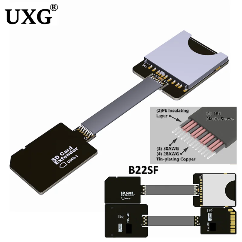 

SDXC UHS-I Full-speed Standard SD SDHC Memory Card Kit Male to SD Female Extension Soft Flat FPC Cable Extender 10cm 25cm 1m