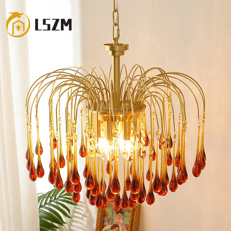 

Vintage Crystal Chandelier for Living Room Bedroom Villa Crystal Ceiling Pendant Light LED Chandelier Lights Indoor LED Fixtures