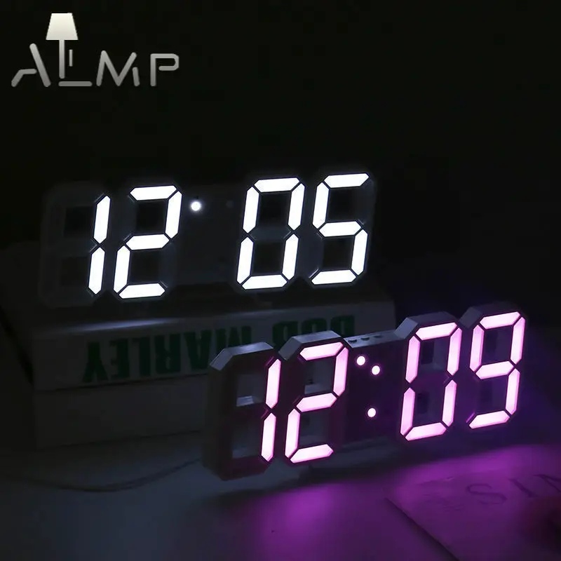 Цифровой декоративный настенный светильник 3D светодиодный Будильник