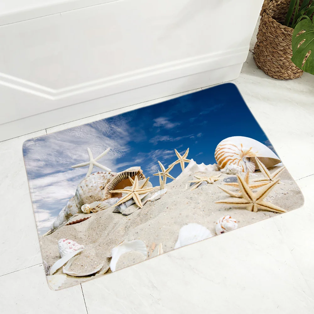 

Mat Entrance Bathroom Carpet Anti Slip Washable 3D Rug Women Slipper Blue Beach Starfish Scenery Mat bedside Area Rugs