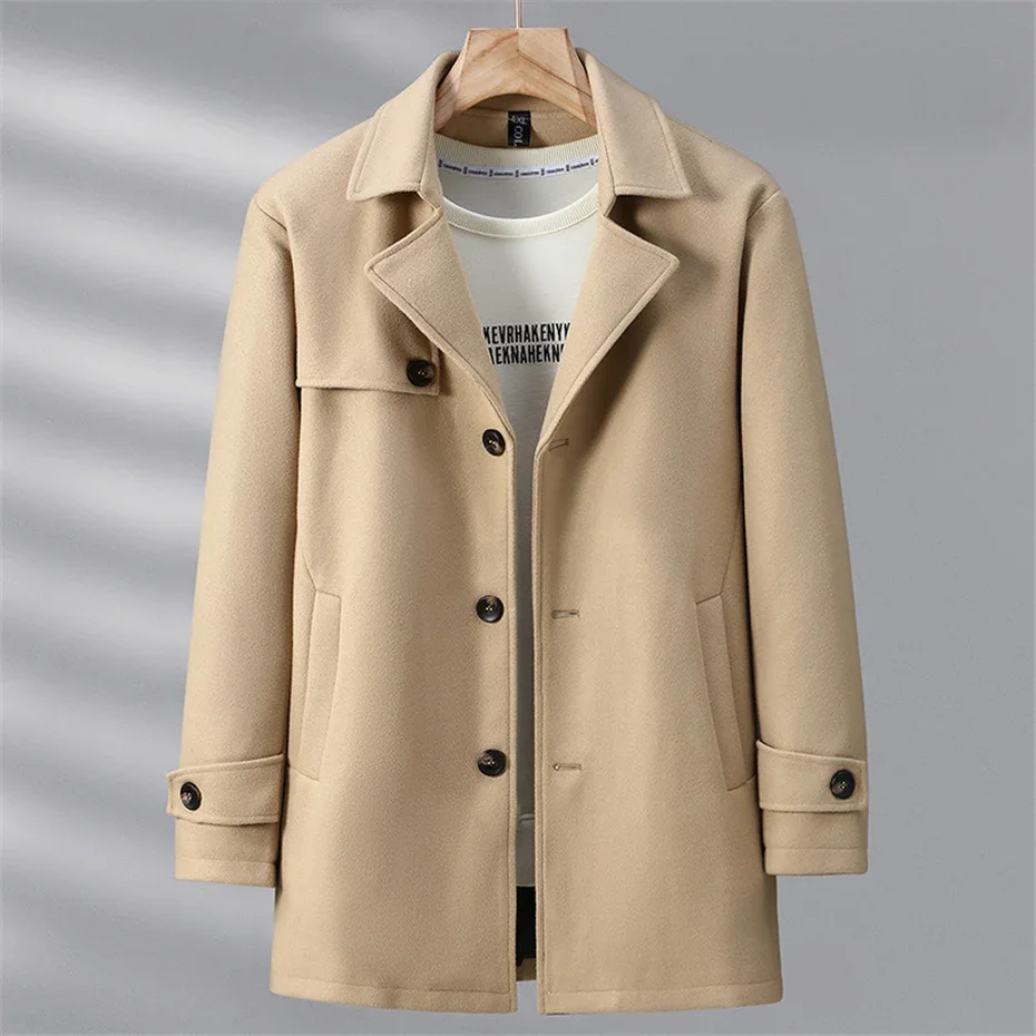 Мужская шерстяная куртка однотонная длинная стильная Осень-зима размеры до 12XL