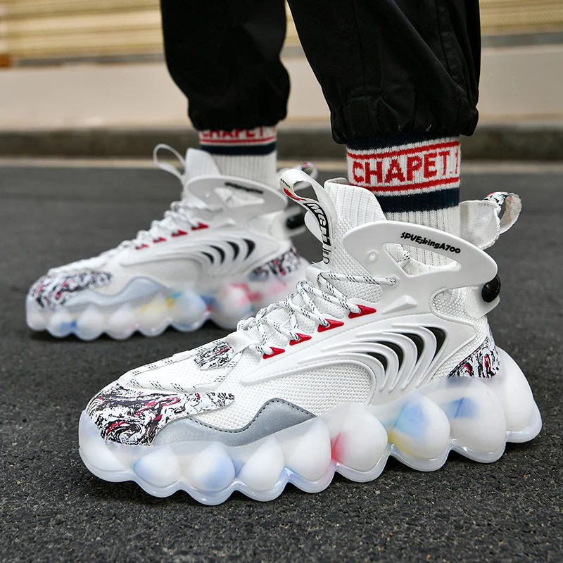 

New Men's High-top Sneakers Breathable Mesh Running Shoes Men Graffiti Sports Shoes No-slip Hard-wearing Walking Jogging Shoes