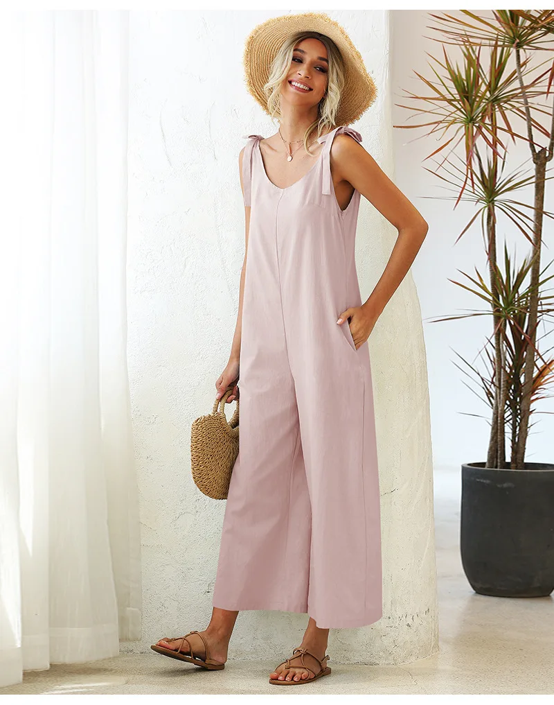 2023 Summer Casual Fashion Sexy Concise Comfortable Jumpsuits Women High Waist Solid Sling Bandage Loose Straight Pants Rompers