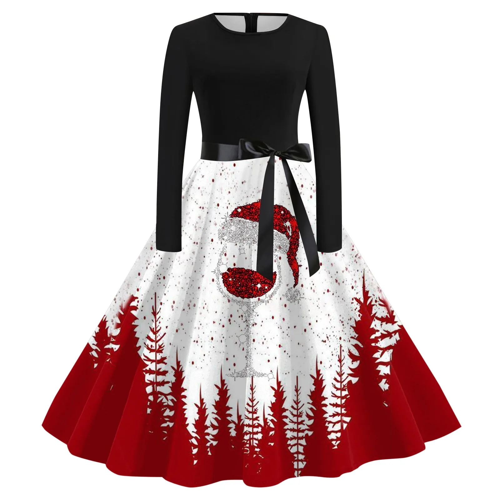 

Винтажное женское платье с длинным рукавом и круглым вырезом, облегающее платье с рождественским принтом на талии, новинка, модное вечернее платье домохозяйки 50-60-х годов, женское платье для выпускного вечера