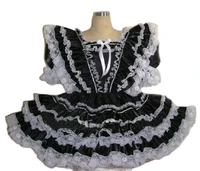 hot selling lockable sissy black satin multi pleated lace adult taffeta pleated maid dress custom dress