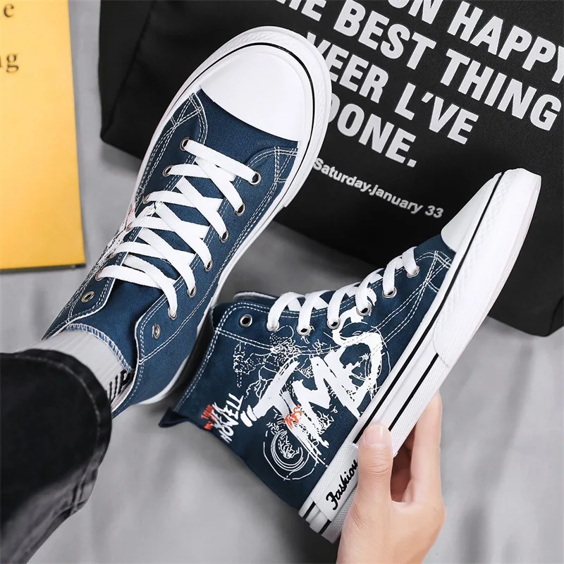 

Canvas shoes spring and fall breathable 2023 new trend hundred with high-top sports and leisure teenage flat shoes tide shoes