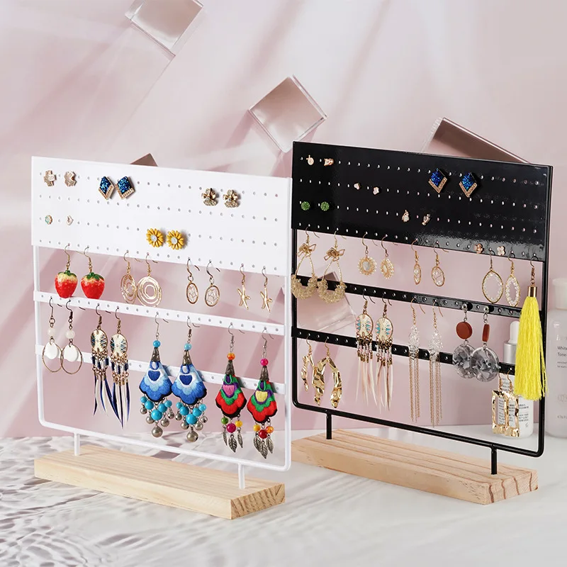 Metal 144-hole Jewelry Rack Table Top Earrings Ring Rack Necklace Jewelry Removable Wooden Display Storage Rack Jewelry Display