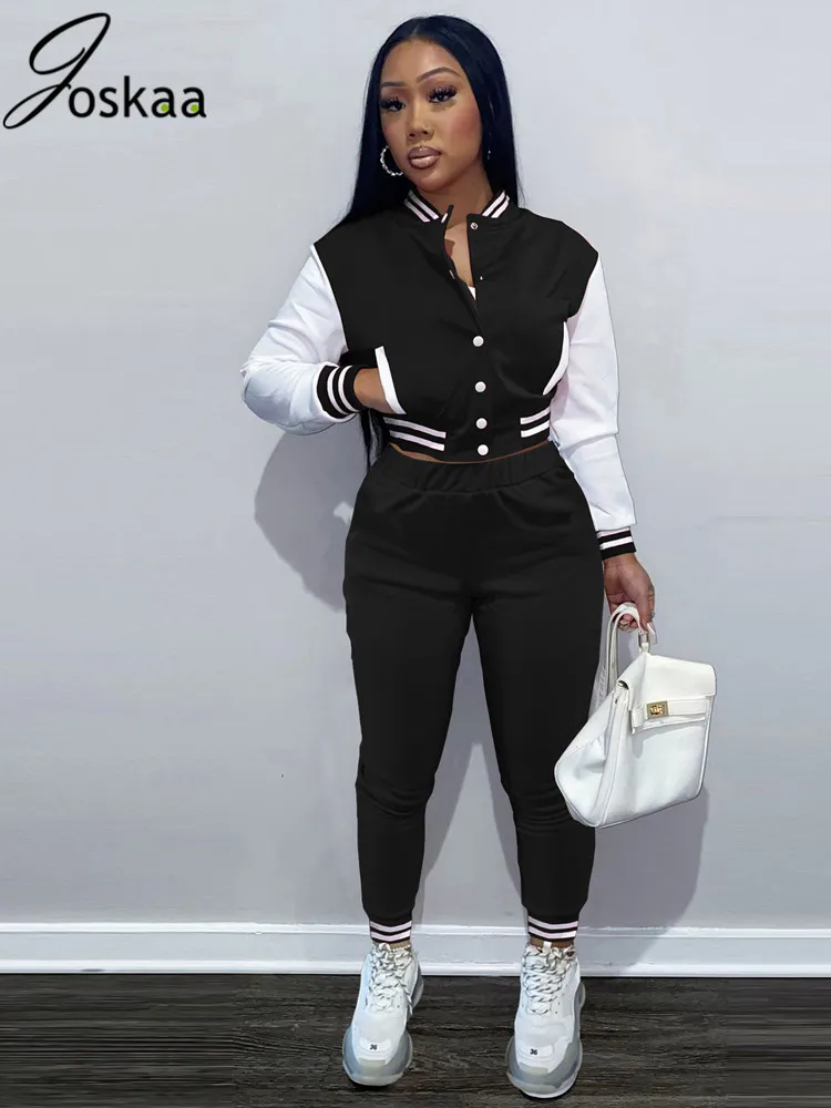 

Joskaa спортивный комплект из двух предметов, зимняя Лоскутная Женская одежда 2021, бейсбольные куртки и брюки, костюмы, Осенний Повседневный Спортивный костюм для фитнеса