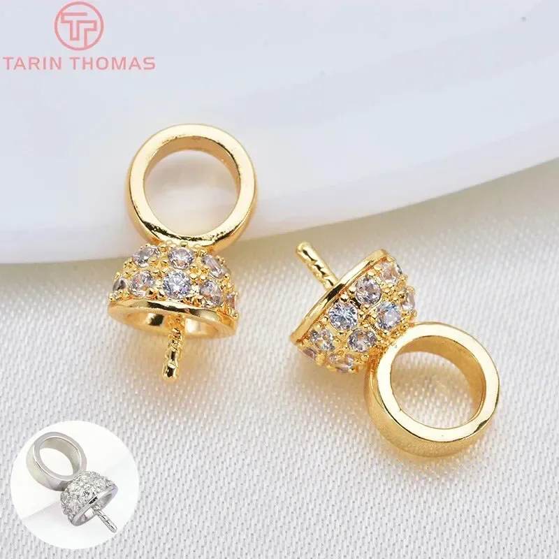 (3222) 4 шт. 13x6 5 мм 24-каратное золото латунь с цирконом полушпильки колпачки для