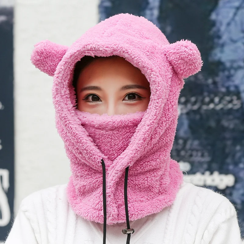 

Cartoon Bear Ear Lamb Beanie Hat Warm Balaclava Winter Thickened Ear Protection Autumn Skullies Beanies For Women Girl