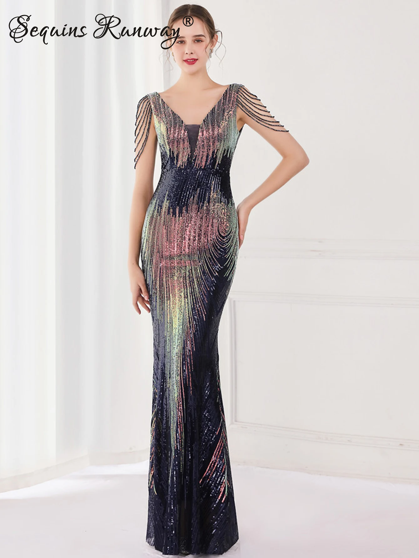 Женское платье с открытой спиной длинное летнее блестками Элегантное свадебное