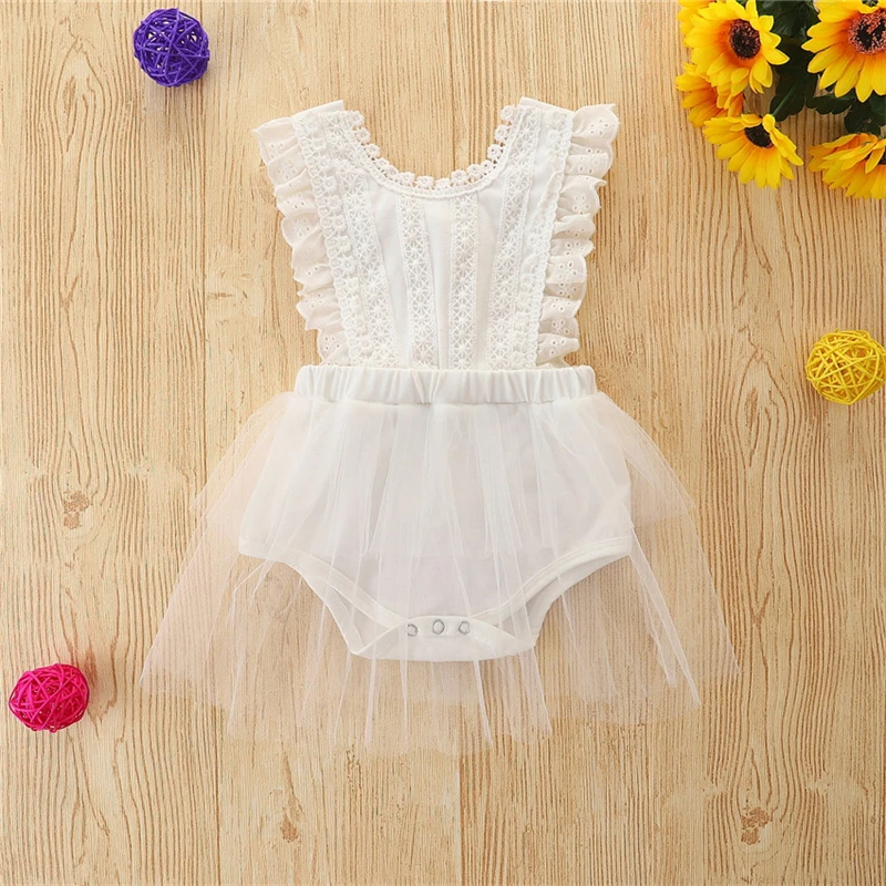 

Infant Baby Girl Jumpsuits 2022 Summer New Solid Sleeveless Lace Mesh Romper Dress for Newborns Kids Clothes Girls Costumes