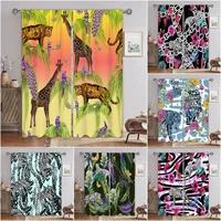 tropical animals of contrasting colors 3d digital printing bedroom living room window curtains 2 panels