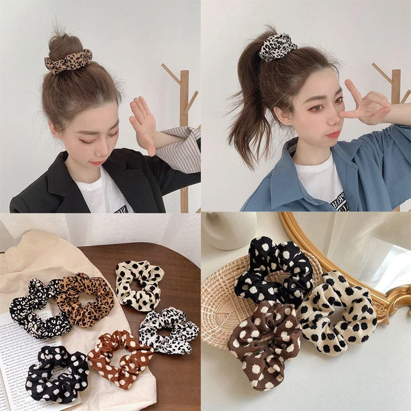 

Резинка для волос в горошек женская, винтажная эластичная заколка для хвоста с леопардовым принтом, с зеброй, аксессуар на голову