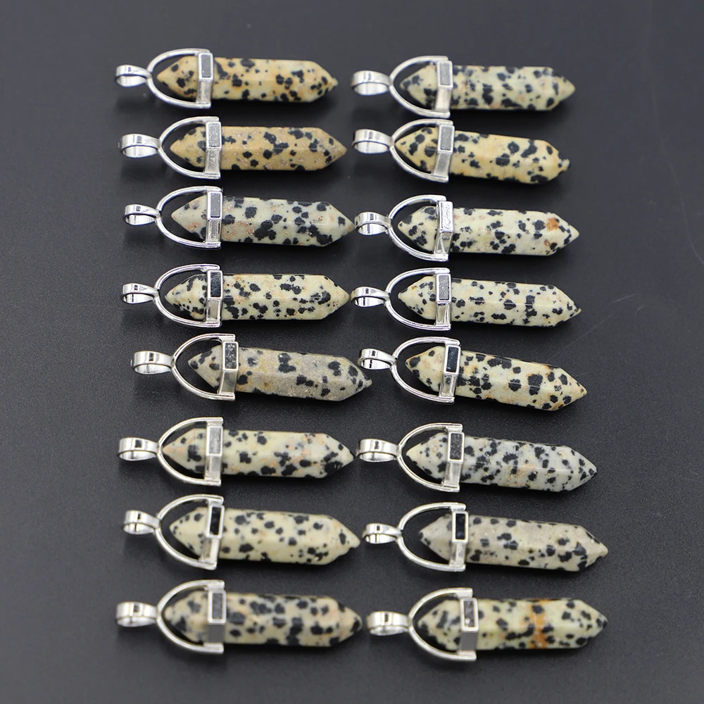 

Wholesale Natural Stone Damation Jasper Charms Pillar Pendants Point Hexagonal Column Crystal Women Necklace DIY Making 24Pcs