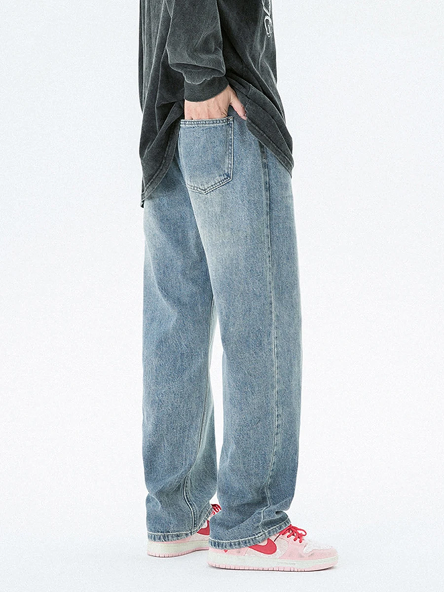 European and American Fashion Men's Wide-leg Jeans Men's Ins Trend Hip-hop Street Washed Do Old Retro Loose Straight Trousers