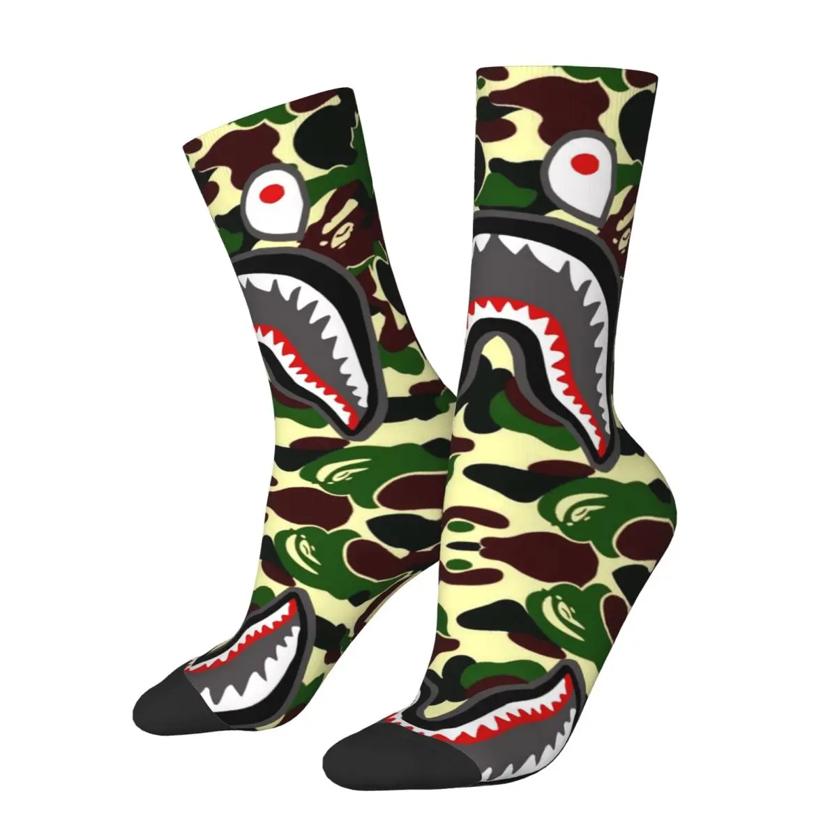 

All Seasons Crew Stockings Shark Camo Camouflage Socks Harajuku Hip Hop Long Socks Accessories for Men Women Birthday Present