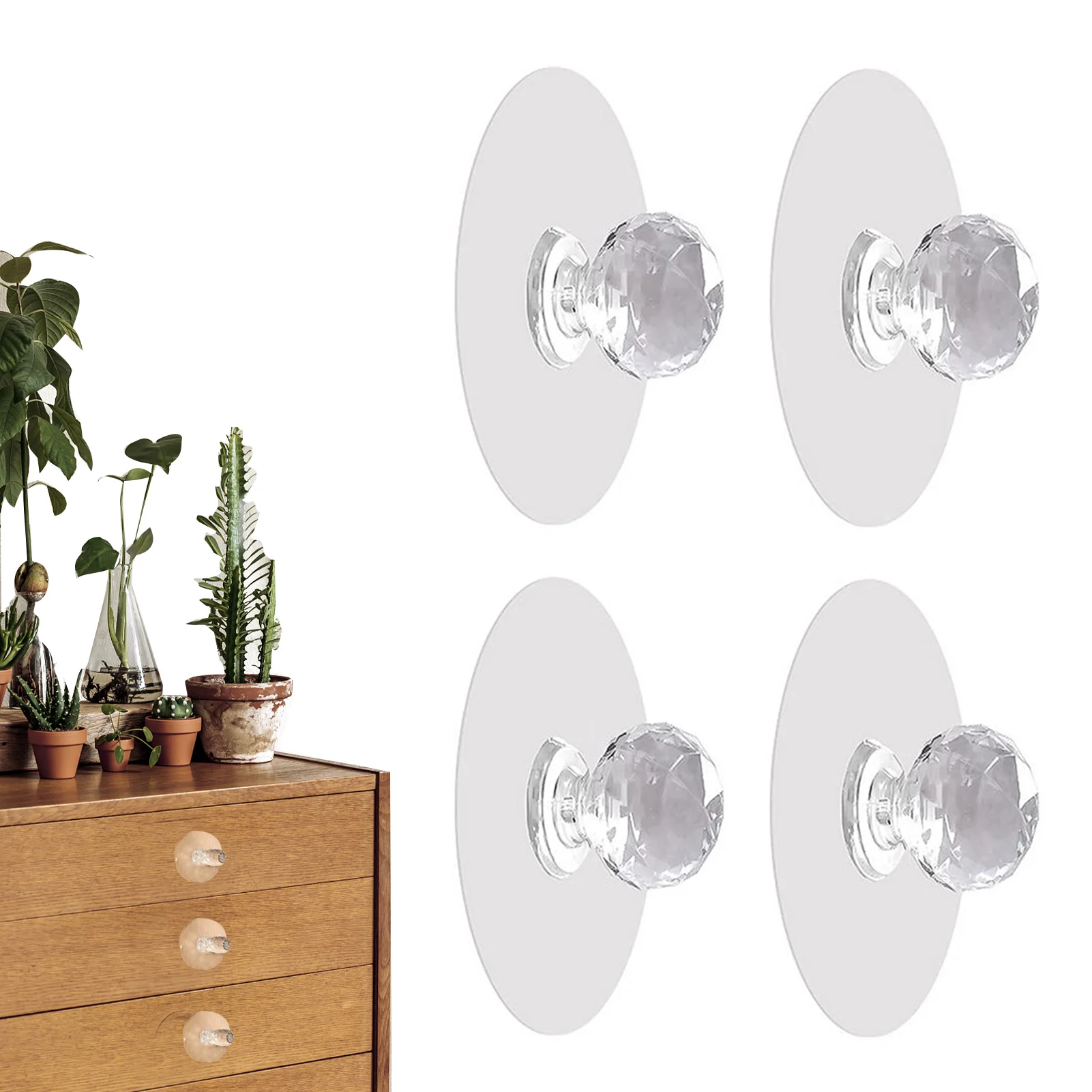 

Crystal Cabinet Handles Punch-free Self-adhesive Diamond Shape Clear Cabinet Drawer Knobs Wardrobe Handles Furniture Pulls Hook