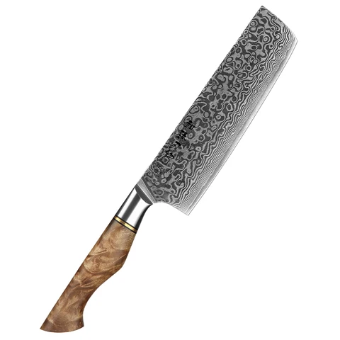 HEZHEN 7-дюймовый нож Nakiri, настоящий 67-слойный дамасский супер стальной нож для резки мяса, рыбы, овощей, острое лезвие, кухонный нож для повара