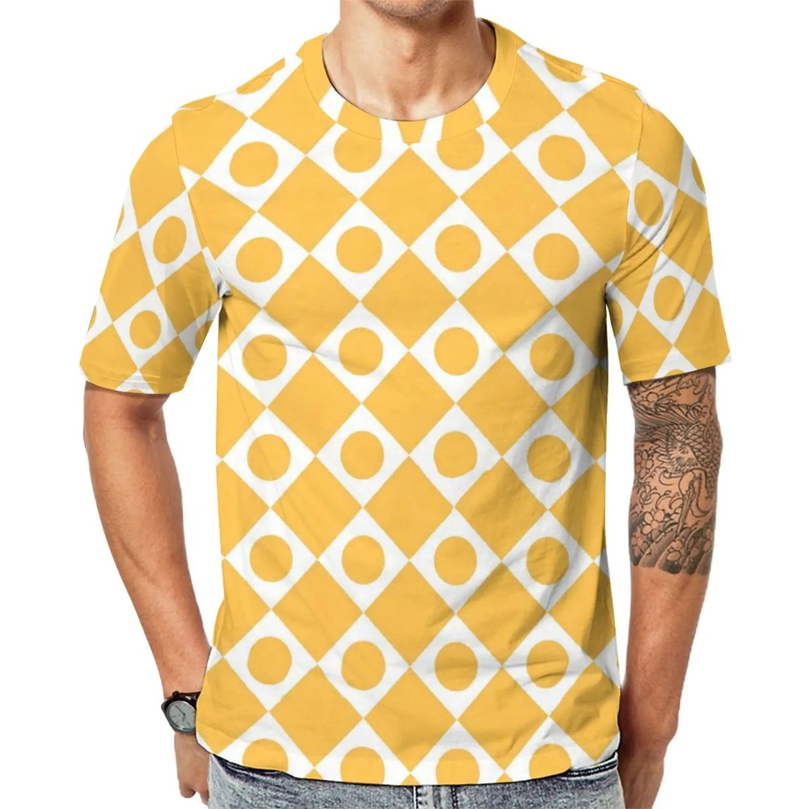 

Retro Mod 60s T-Shirt Male White And Yellow Streetwear T Shirts Premium Hip Hop Tees Short Sleeve Design Plus Size Clothes