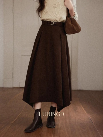 ALXNAN Коричневая замшевая юбка больших размеров