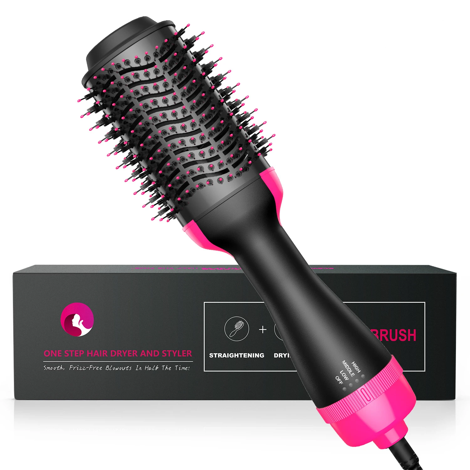 

1000W Hair Dryer Hot Air Brush Styler And Volumizer Hair Straightener Curler Comb Roller One Step Electric Ion Blow Dryer Brush