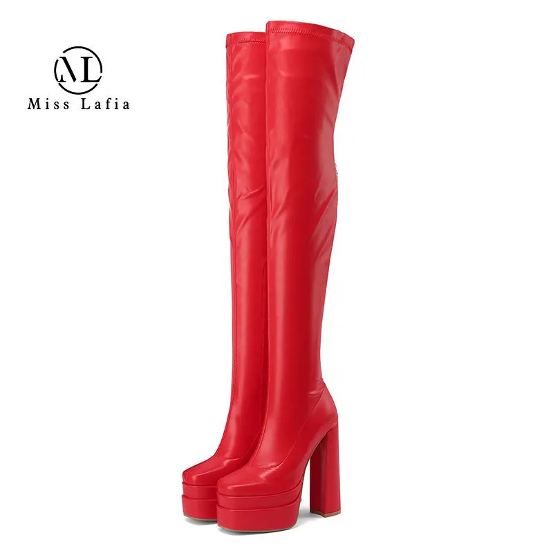 

Женские сапоги выше колена на очень высоком каблуке, высокие эластичные сапоги на молнии, винтажные сапоги на толстой подошве, новинка 2023