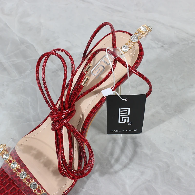 Fashion Women's Shoes 2023 Summer New Pointed Toe Open Toe Crystal Chain High Heels Ankle Strap Sexy Party Stiletto Sandals