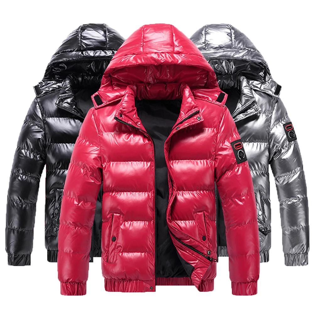 Covrlge Fashion Trend Winter Men's Coat Motorcycle Glossy Cotton Parkas Male Solid Color Turn-down Collar Loose Overcoat MWM163